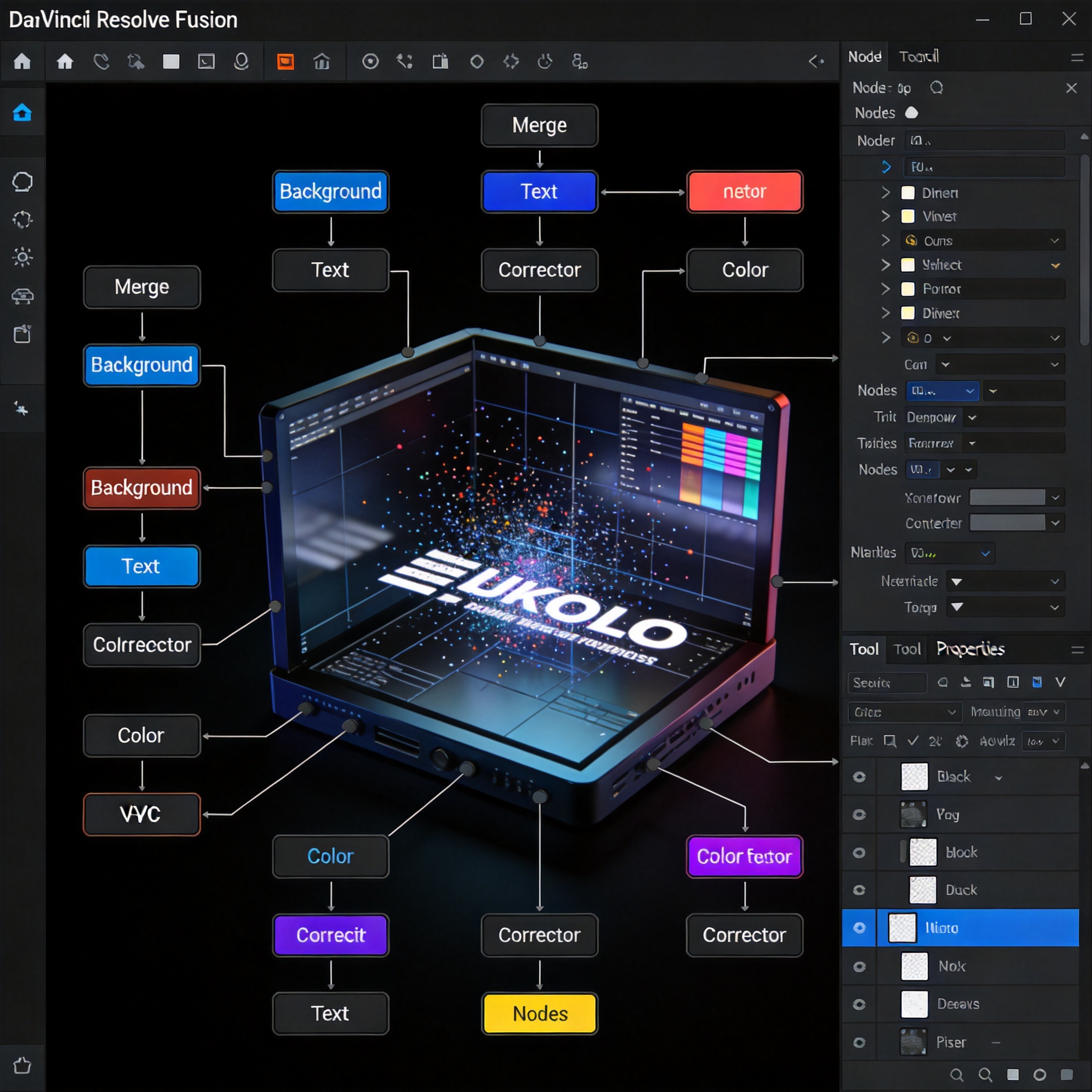 达芬奇软件DaVinci Resolve Fusion节点特效界面
